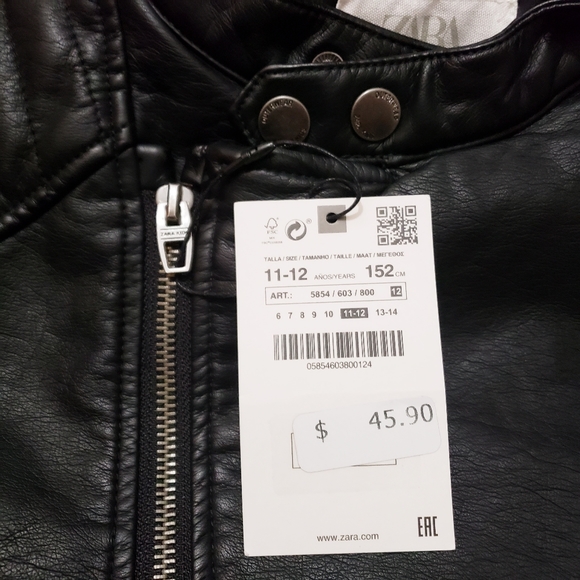NWT Zara Kids Faux Leather Black Jacket - Picture 6 of 7